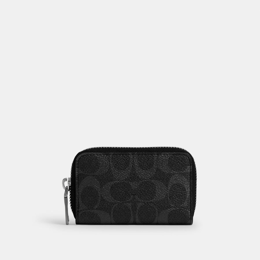 Coach Small Zip Around Card Case In Signature Canvas - Black Signature (Men's)