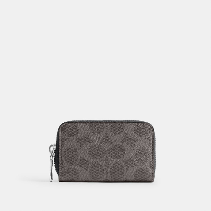 Coach Small Zip Around Card Case In Signature Canvas - Grey Signature (Men's)