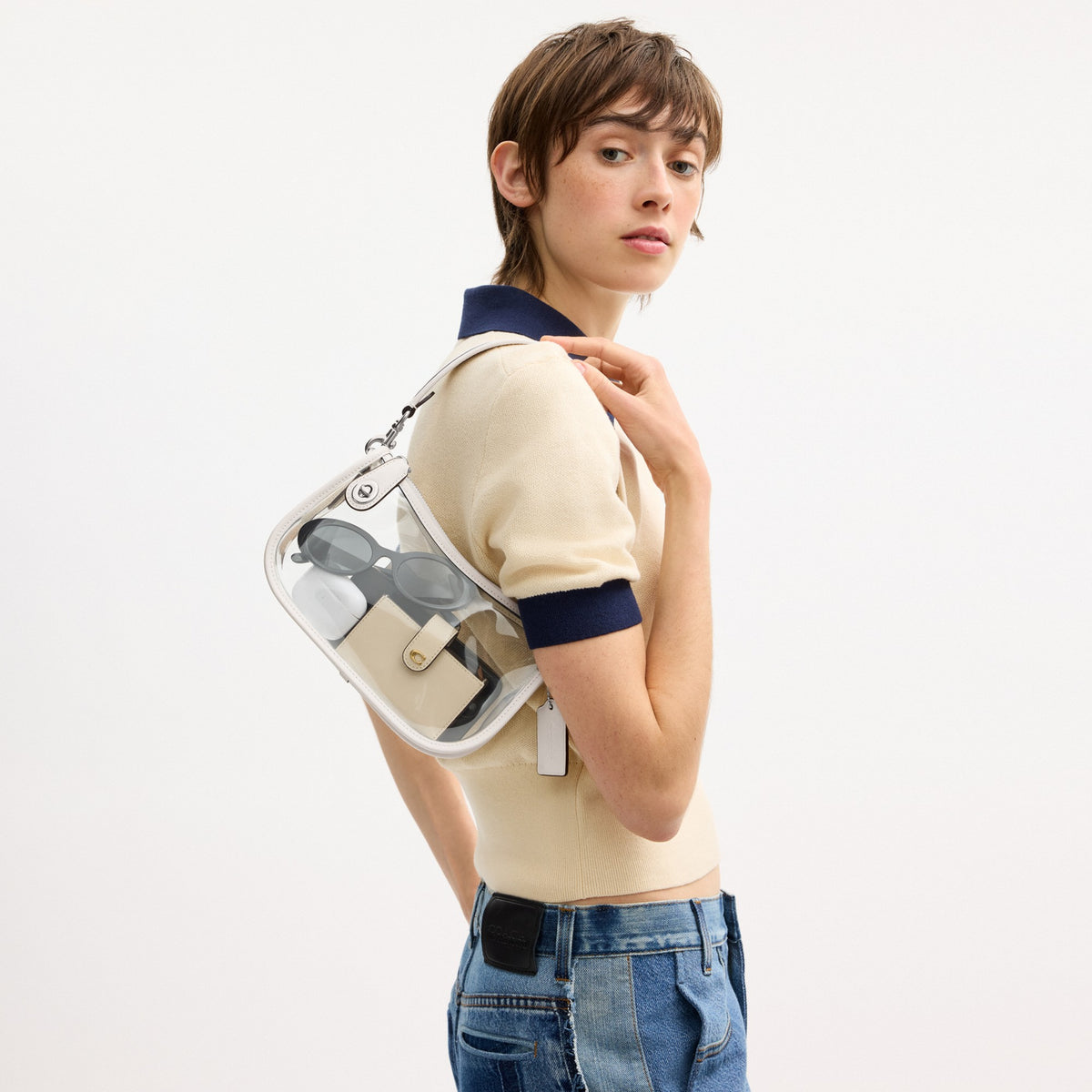 Coach Stadium Swinger Bag - Silver/Chalk (Women's)
