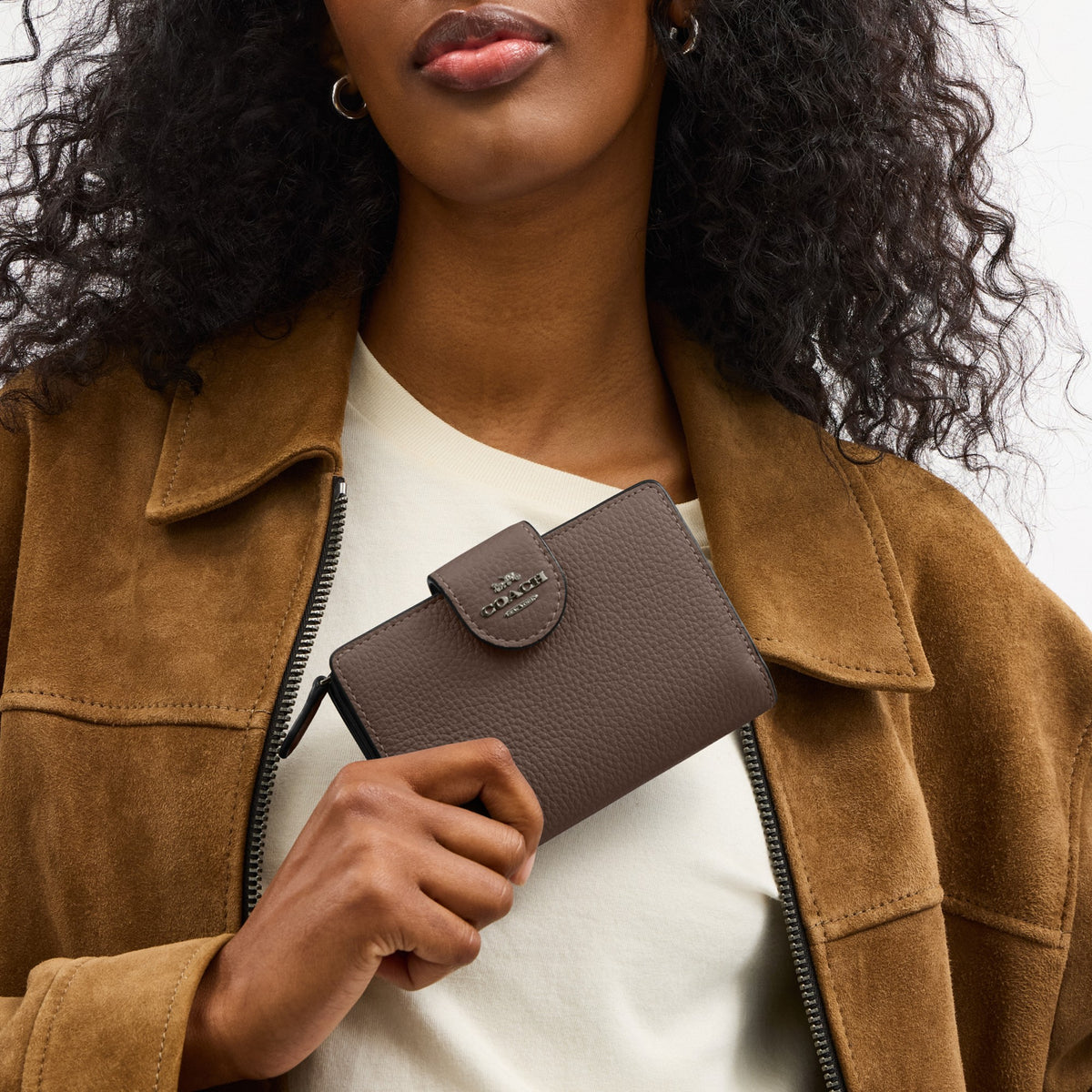 Coach Medium Corner Zip Wallet - Gunmetal/Dark Stone (Women's)