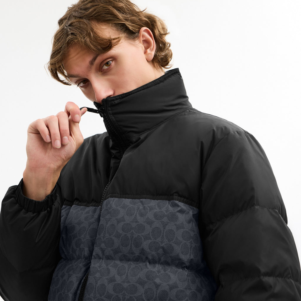 Coach Signature Down Jacket In Recycled Polyester - Charcoal Signature (Men's)