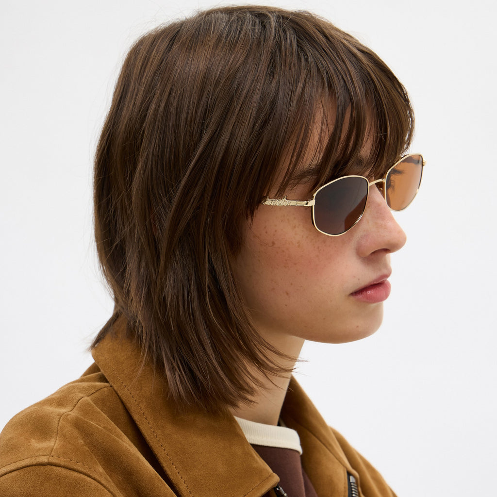 Coach Coach Script Metal Narrow Rectangle Sunglasses - Brown/Gold (Women's)