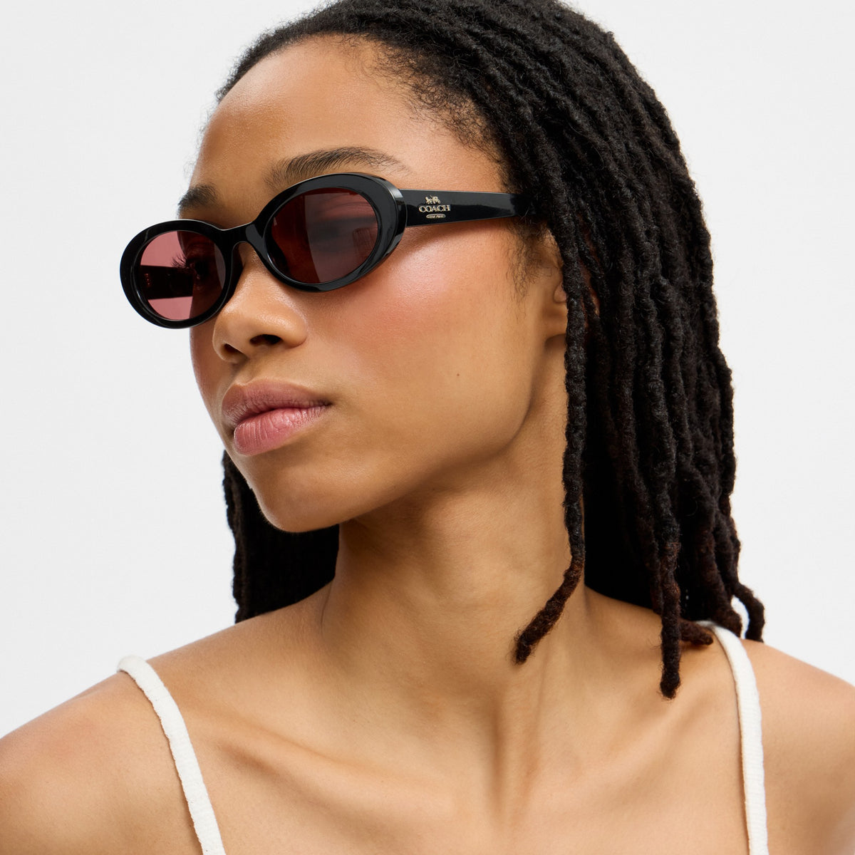Coach Narrow Oval Sunglasses - Black W/ Pink (Women's)
