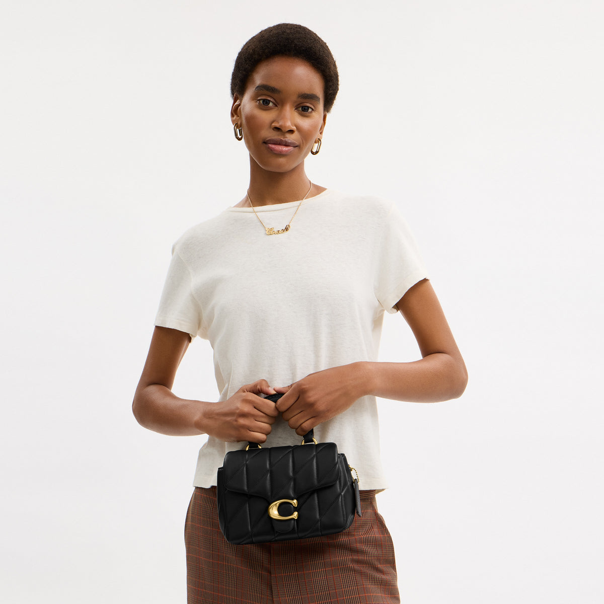 Coach Tabby Top Handle Bag With Quilting - Brass/Black (7)