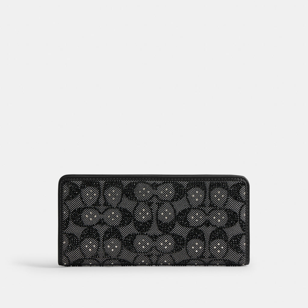 Coach Essential Slim Wallet In Crystal Signature Jacquard - Silver/Black (Women's)