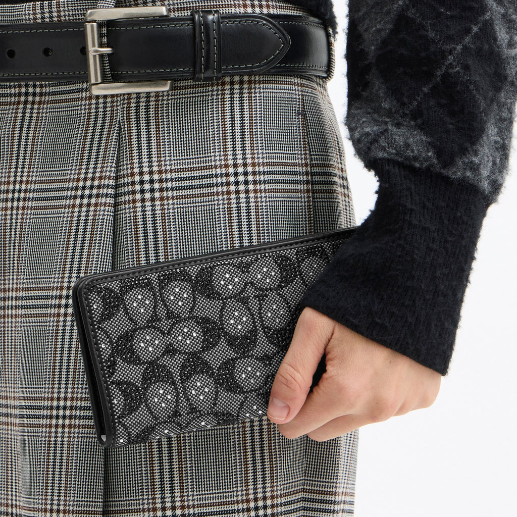 Coach Essential Slim Wallet In Crystal Signature Jacquard - Silver/Black (Women's)