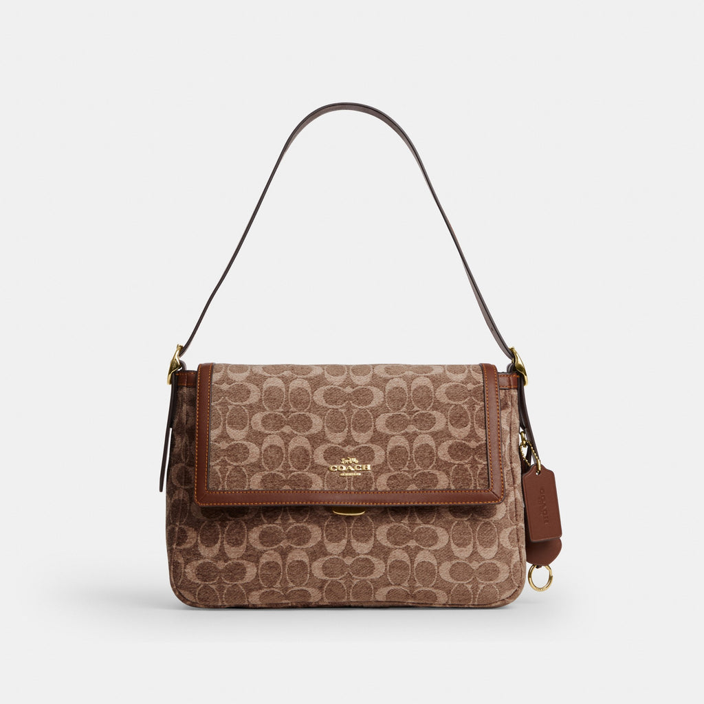Coach Etta Flap Bag In Signature Chenille - Gold/Light Khaki/Vintage Brown (Women's)