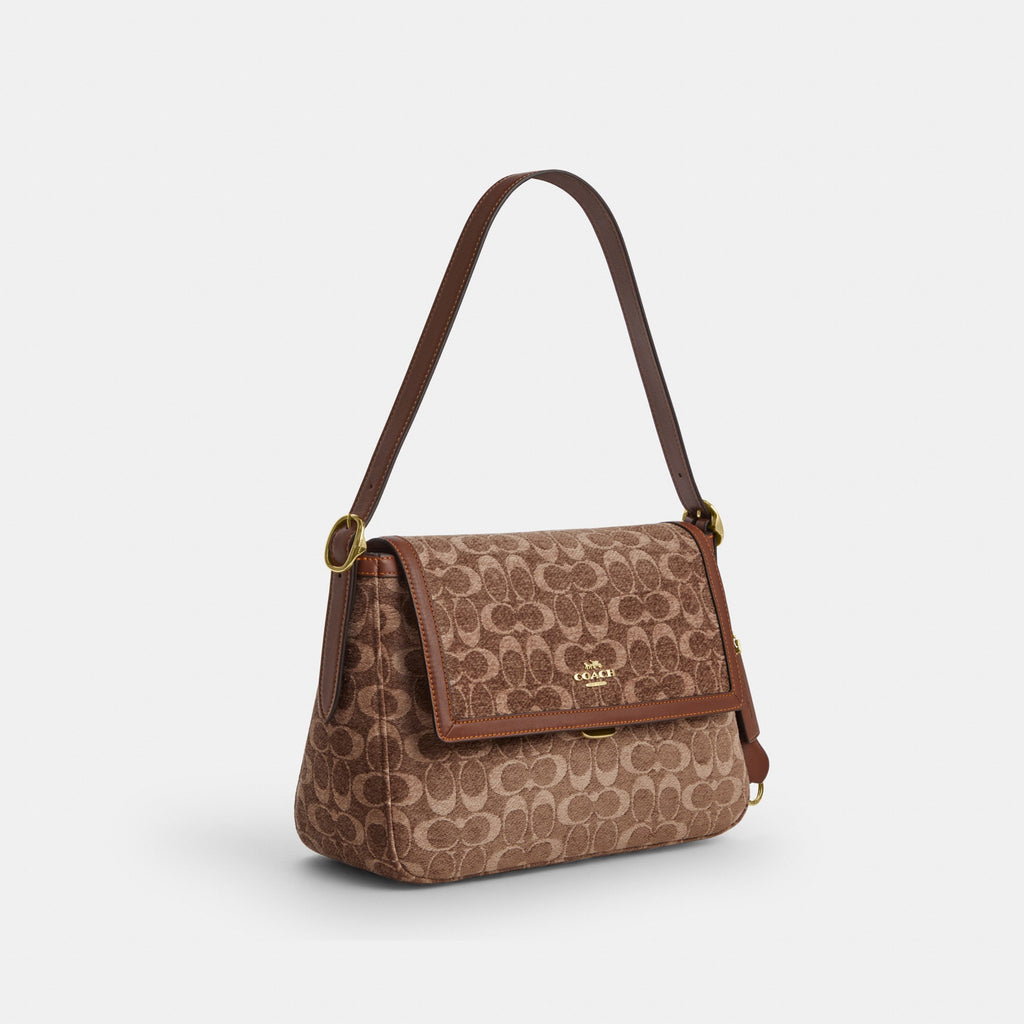 Coach Etta Flap Bag In Signature Chenille - Gold/Light Khaki/Vintage Brown (Women's)