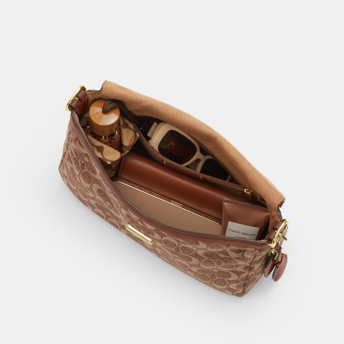 Coach Etta Flap Bag In Signature Chenille - Gold/Light Khaki/Vintage Brown (Women's)