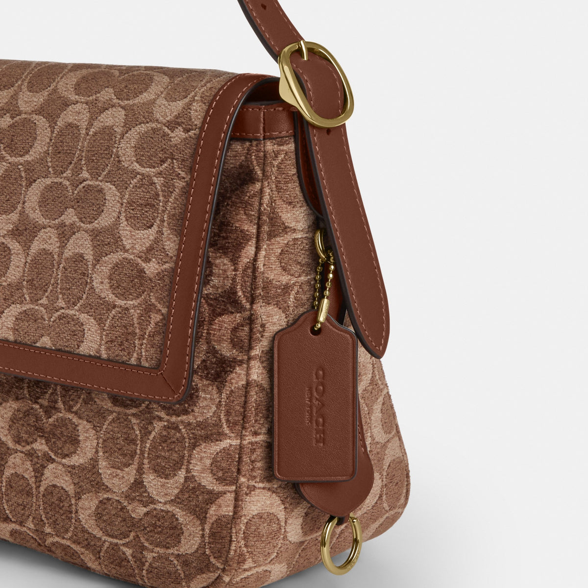 Coach Etta Flap Bag In Signature Chenille - Gold/Light Khaki/Vintage Brown (Women's)