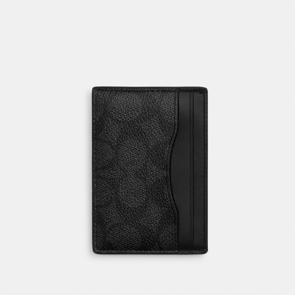 Coach Card Case With Money Clip In Signature Canvas - Gunmetal/Charcoal/Black