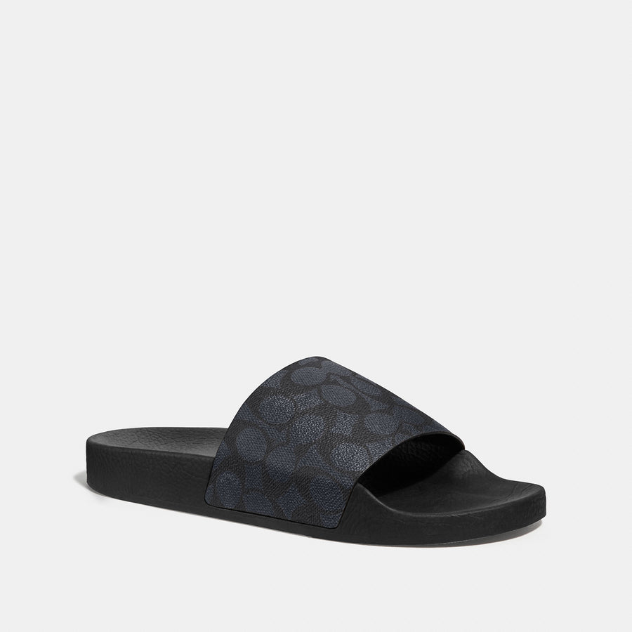 Coach Pool Slide In Signature Canvas - Charcoal Signature (Men's)