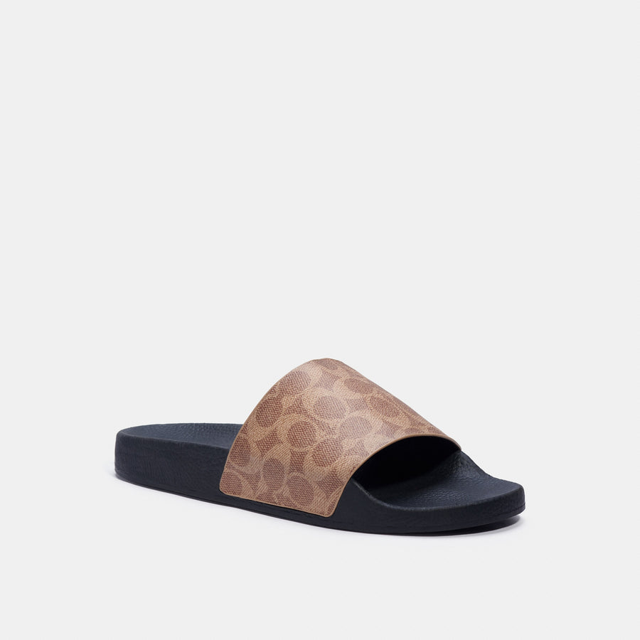 Coach Pool Slide In Signature Canvas - Tan Signature (Men's)