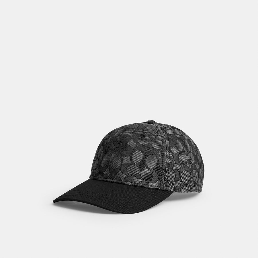 Coach Signature Jacquard Flat Brim Baseball Hat - Charcoal