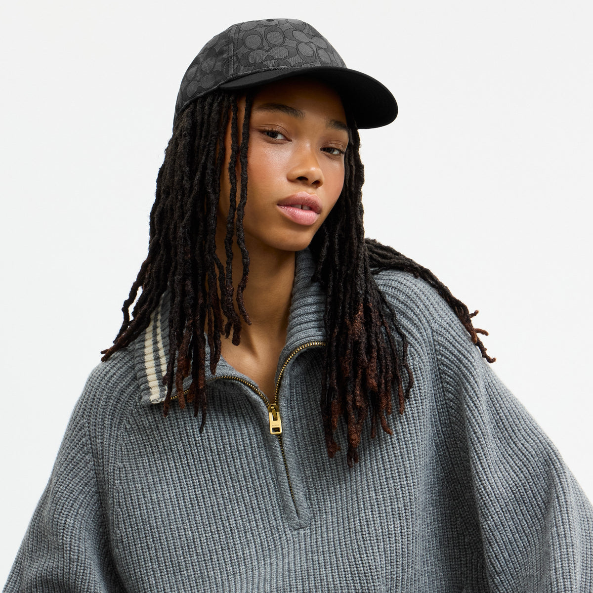 Coach Signature Jacquard Flat Brim Baseball Hat - Charcoal (2)