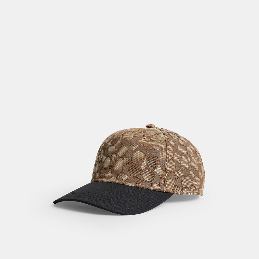 Coach Signature Jacquard Flat Brim Baseball Hat - Tan