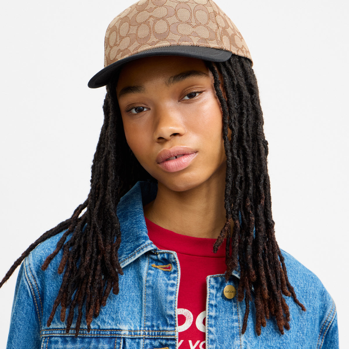 Coach Signature Jacquard Flat Brim Baseball Hat - Tan (2)