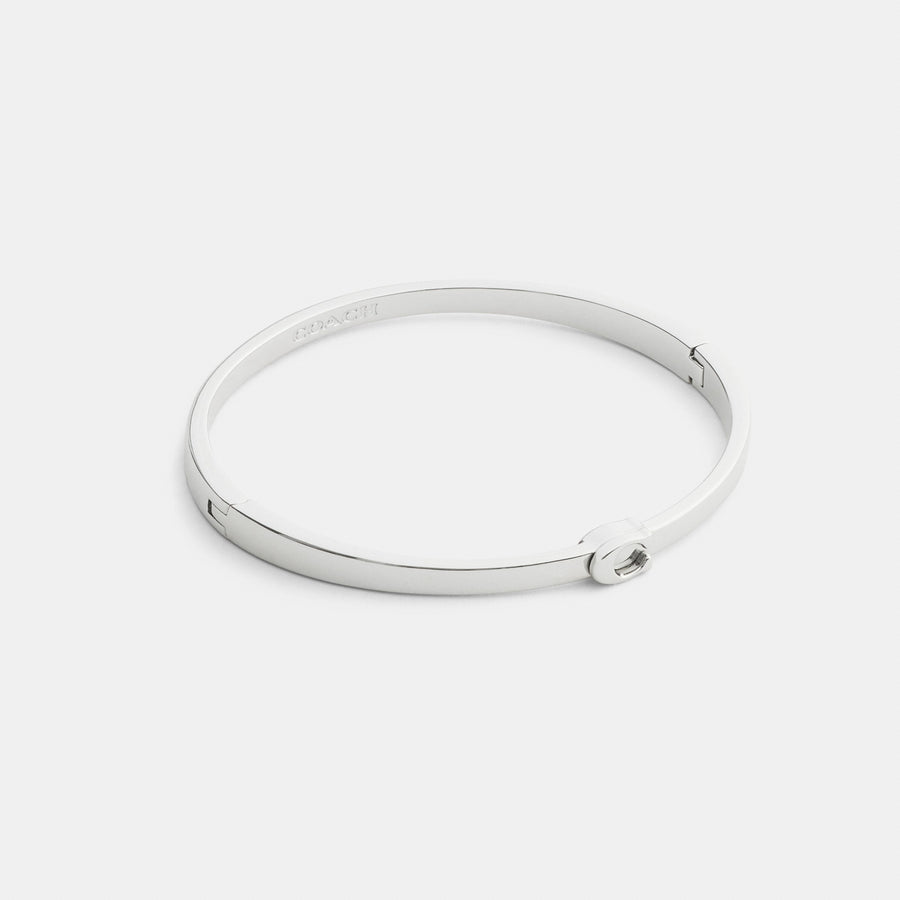 Coach Thin Signature Hinged Bangle - Silver (Women's)