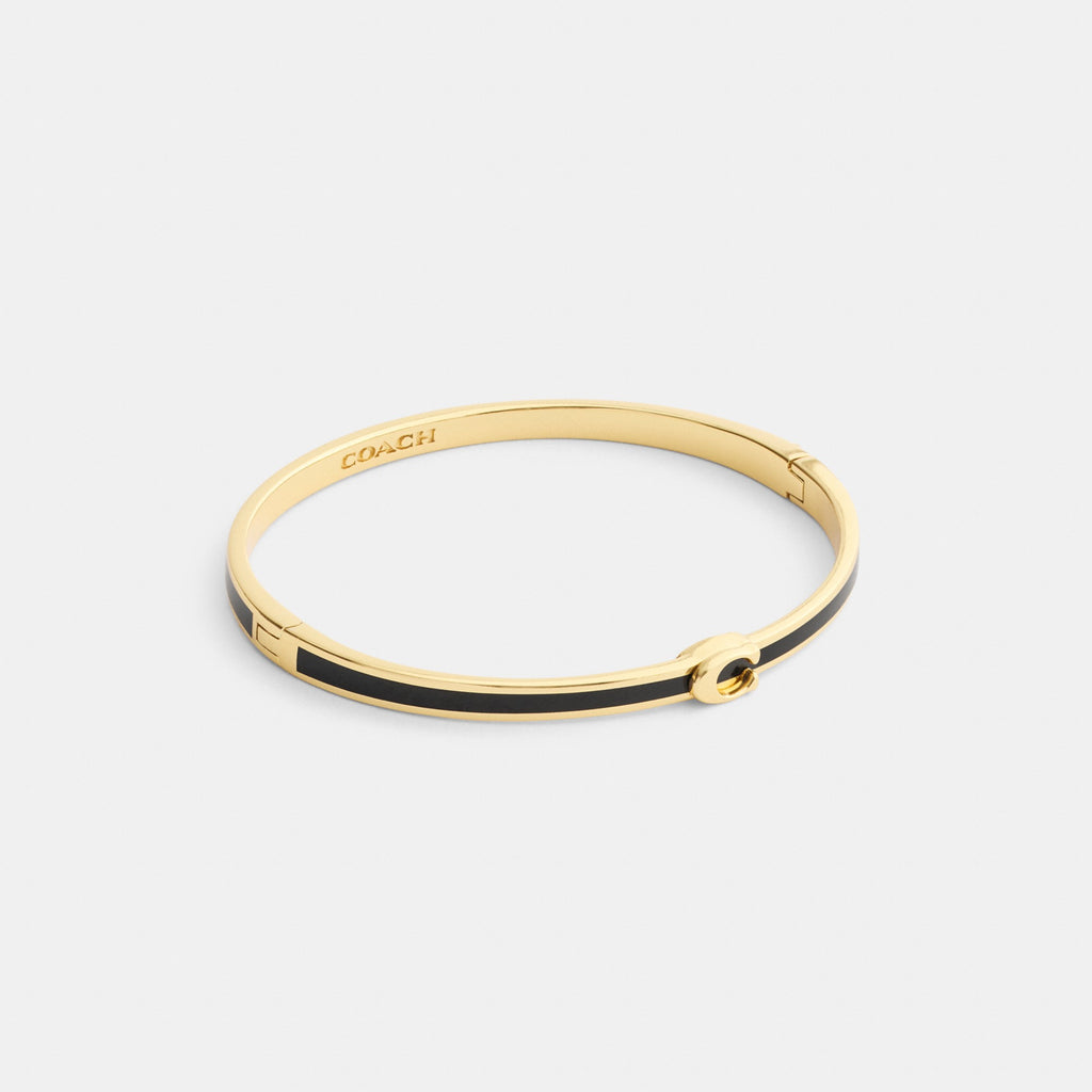 Coach Thin Enamel Signature Hinged Bangle - Gold/Black (Women's)