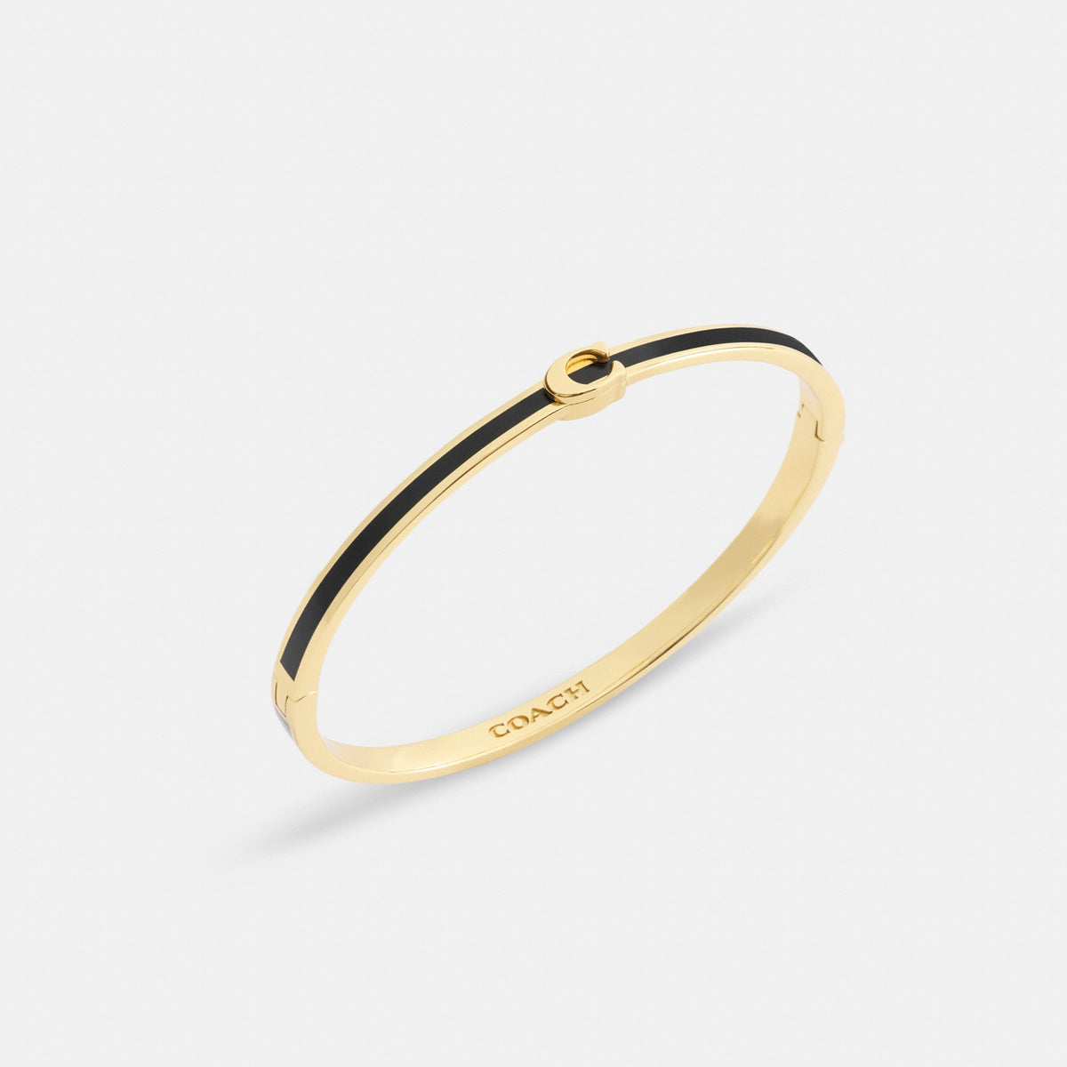 Coach Thin Enamel Signature Hinged Bangle - Gold/Black (Women's)