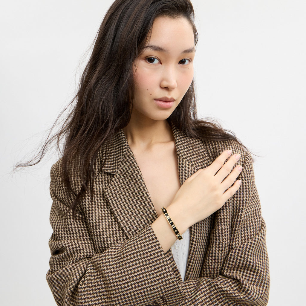 Coach Thin Enamel Signature Hinged Bangle - Gold/Black (Women's)