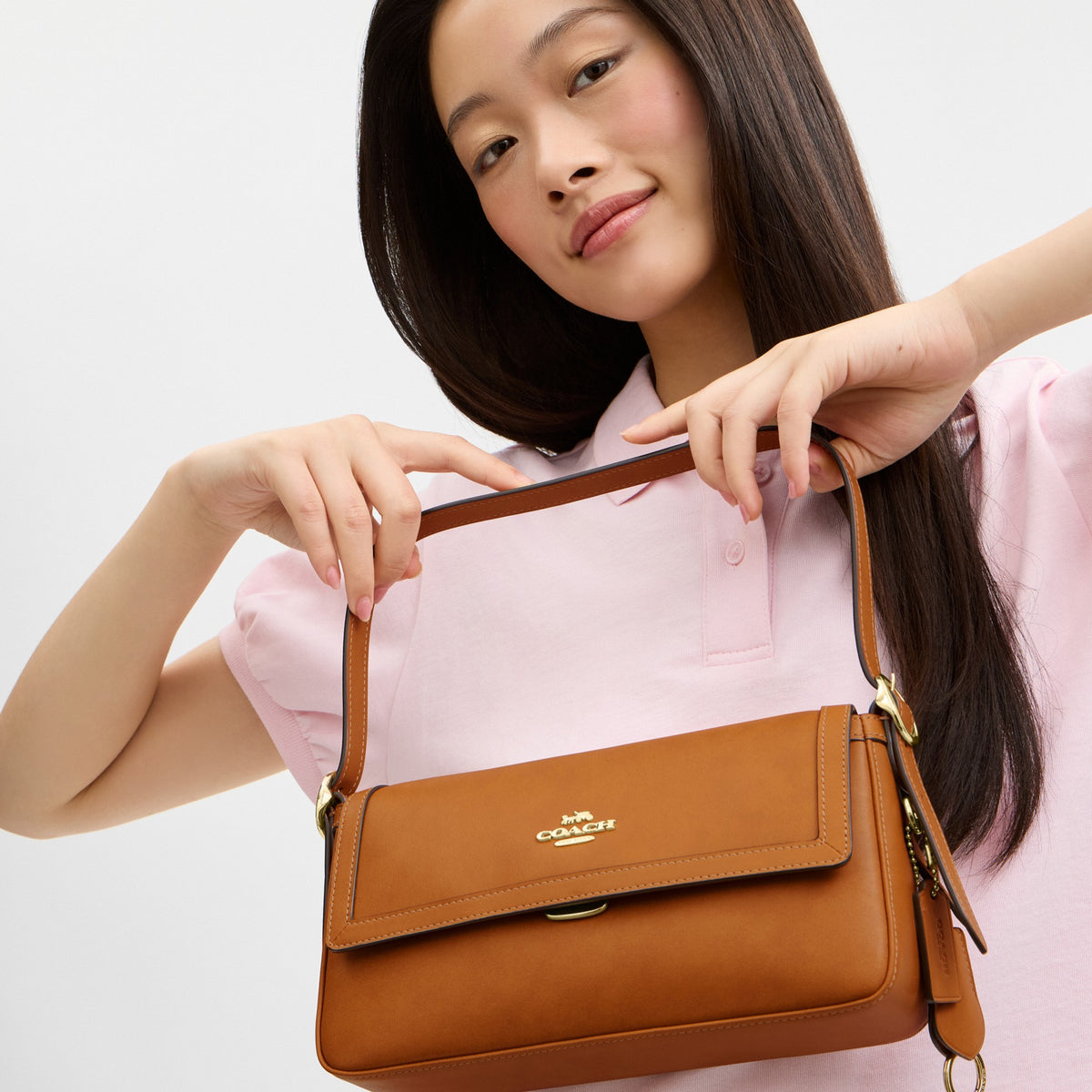 Coach Etta Small Flap Shoulder Bag - Gold/Brown (Women's)