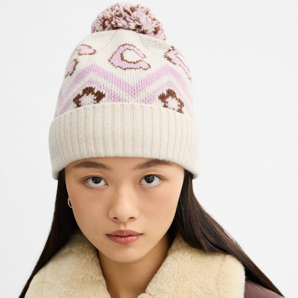 Coach Fair Isle Print Knit Beanie - Chalk Multi