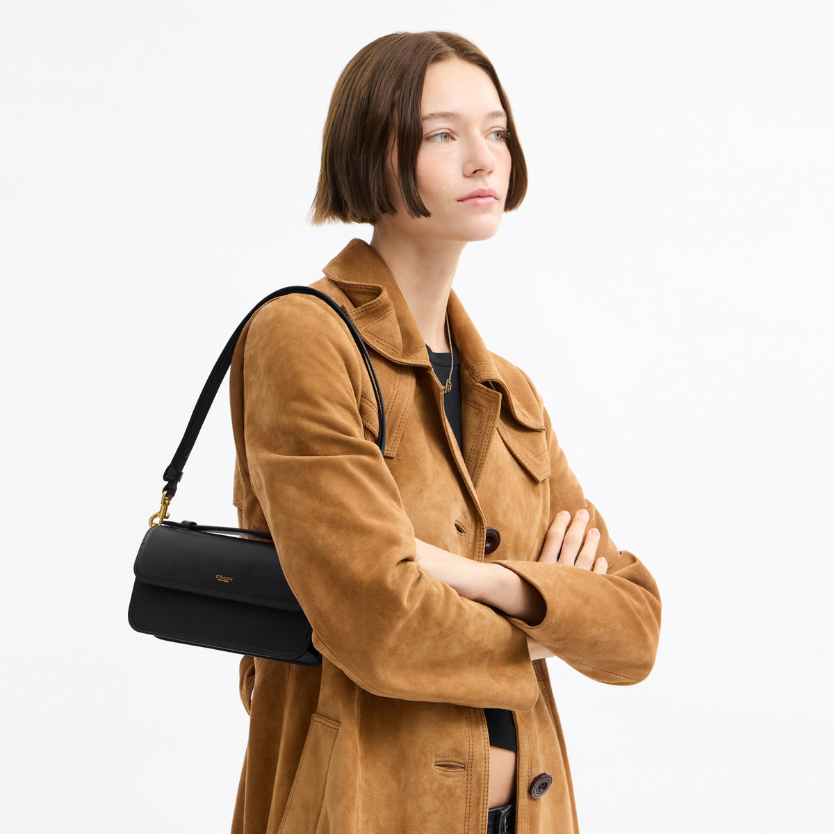 Coach New York Elora Top Handle Crossbody Bag - Brass/Black (Women's)