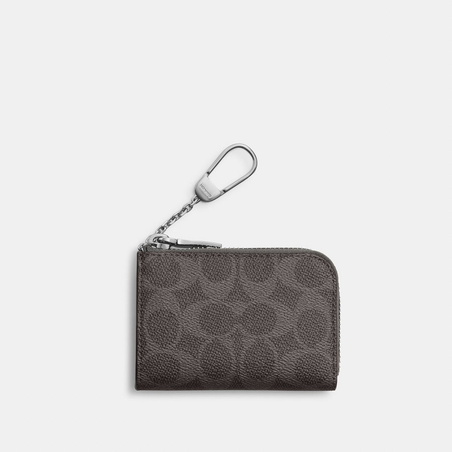 Coach L-Zip Key Case In Signature Canvas - Grey Signature (Men's)