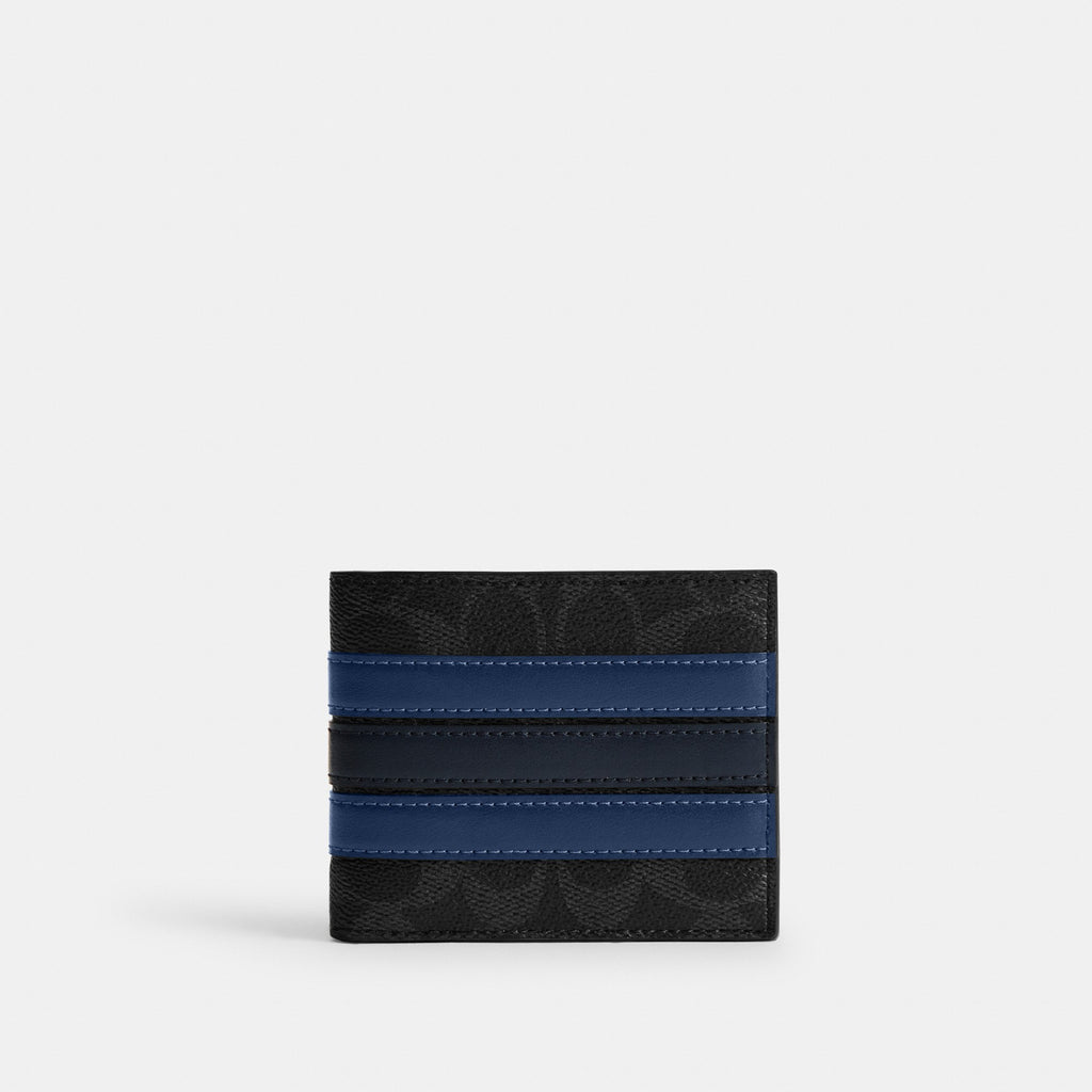 Coach ID Billfold Wallet In Signature Canvas With Varsity Stripe - Black (Men's)