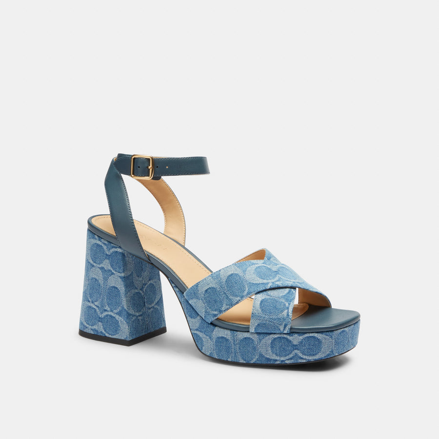 Coach Block Heel Sandal In Signature Denim - Indigo (Women's)