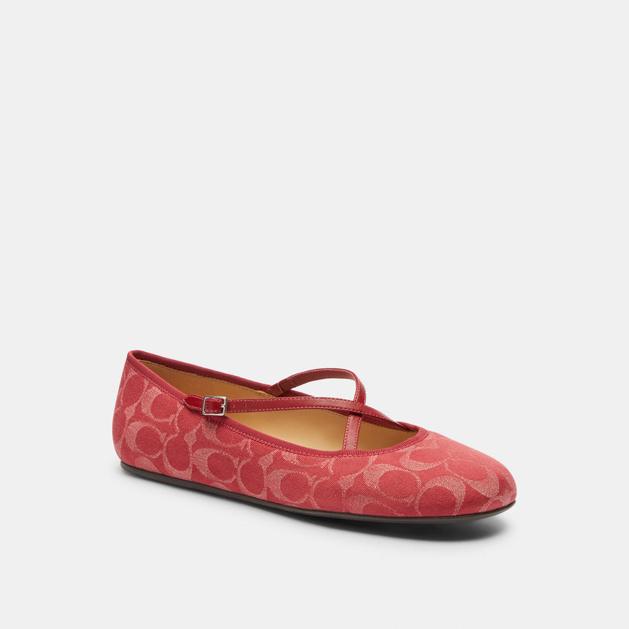 Coach Phoebe Ballet Flat In Signature Denim - True Red (Women's)