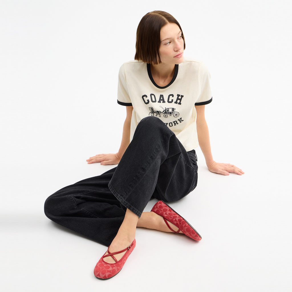 Coach Phoebe Ballet Flat In Signature Denim - True Red (6)