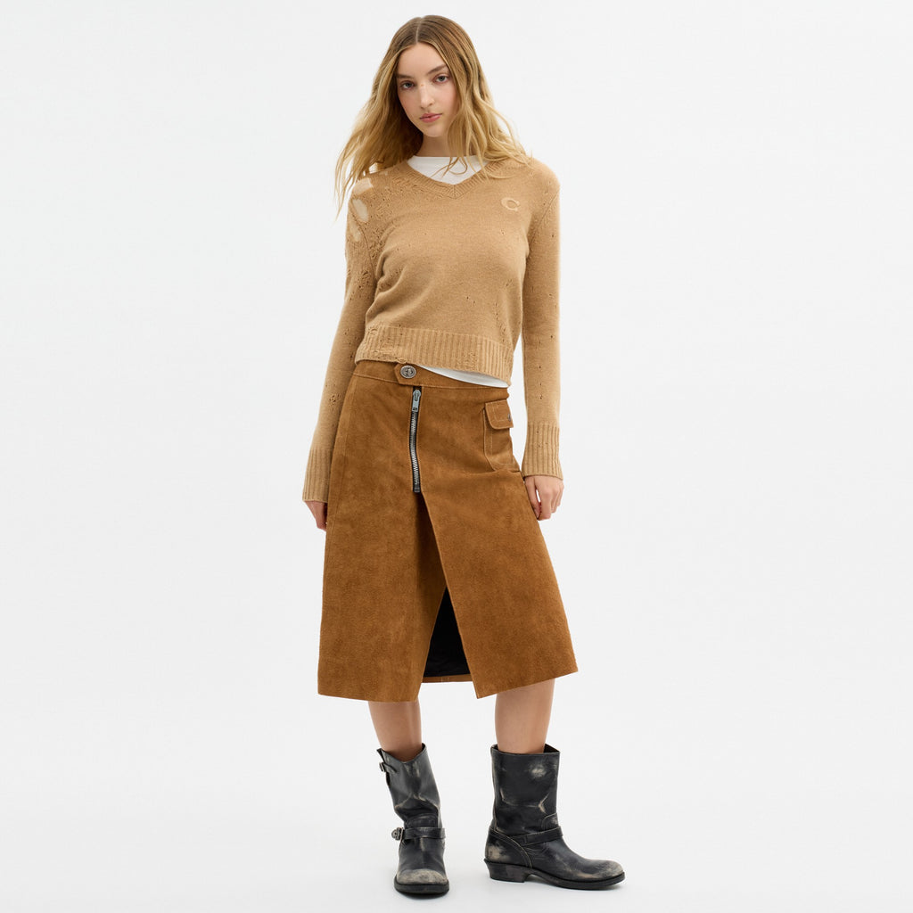 Coach Heritage Suede Midi Skirt - Brown (Women's)