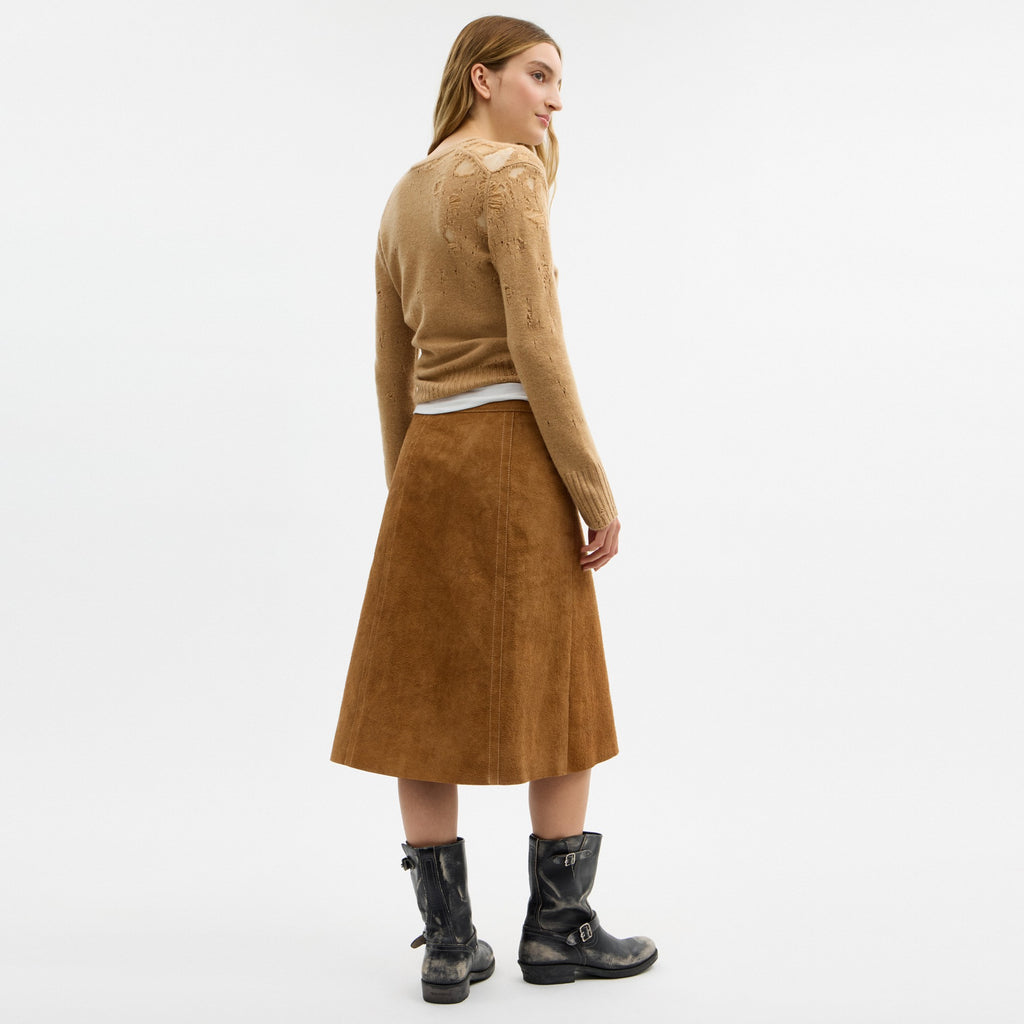 Coach Heritage Suede Midi Skirt - Brown (Women's)