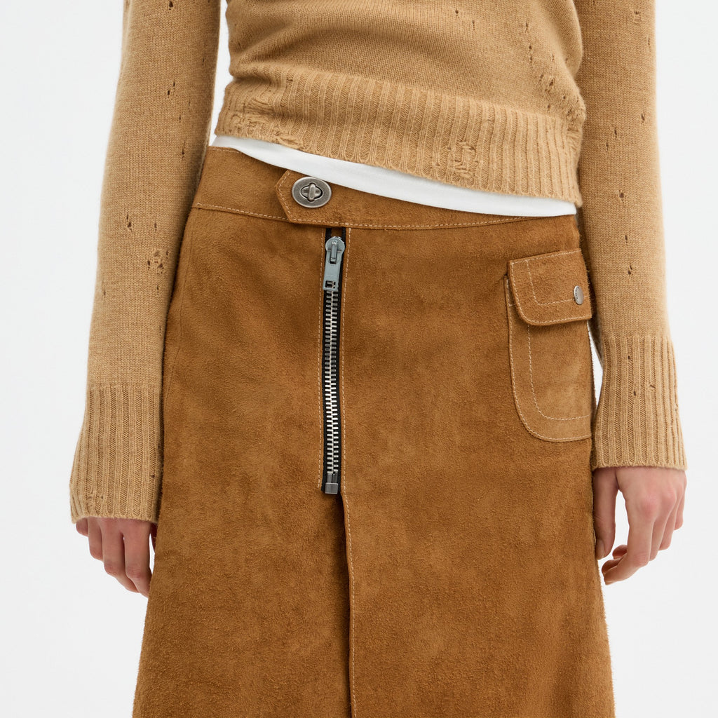 Coach Heritage Suede Midi Skirt - Brown (Women's)