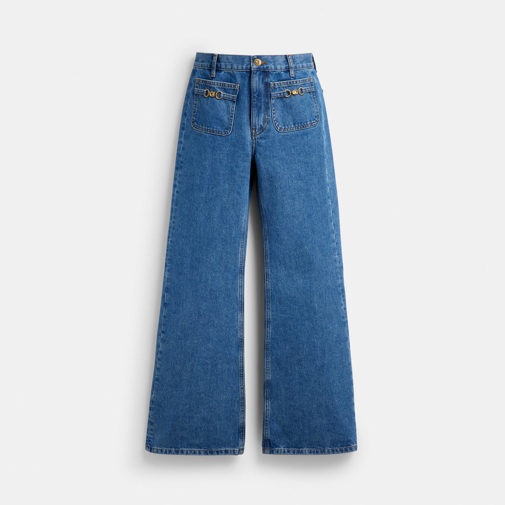 Coach Sculpted C Denim Pants In Organic Cotton - MEDIUM BLUE (Women's)