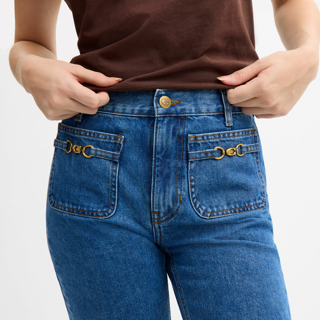 Coach Sculpted C Denim Pants In Organic Cotton - MEDIUM BLUE (Women's)
