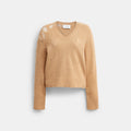 Coach Loved Long Sleeve V-Neck Sweater - Tan