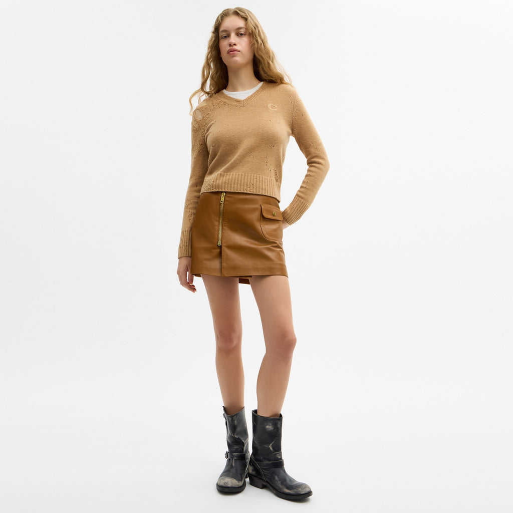 Coach Loved Long Sleeve V-Neck Sweater - Tan (2)