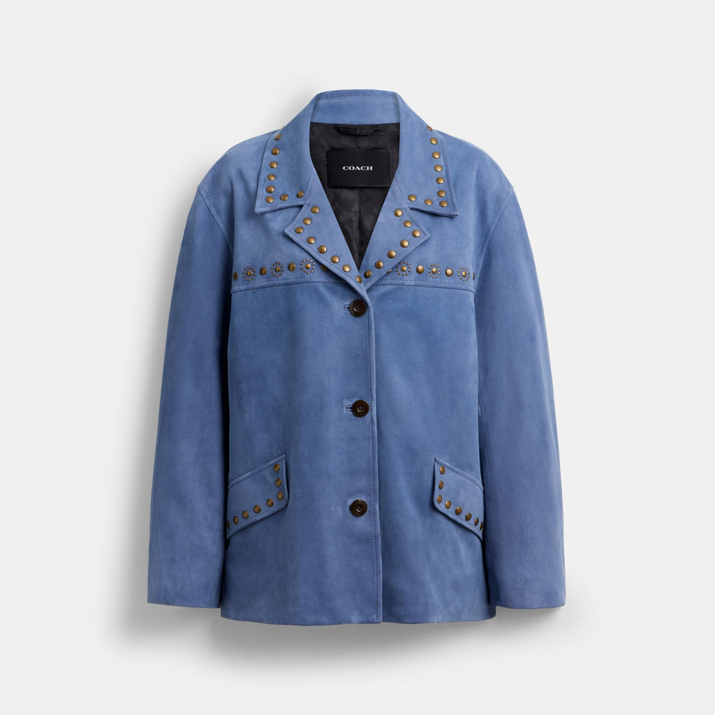 Coach Studded Suede Jacket - Blue (Women's)