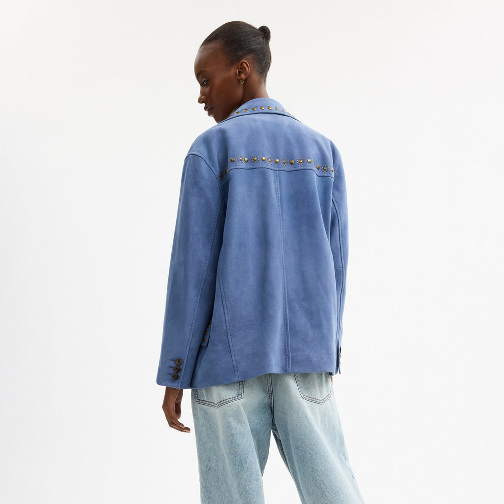 Coach Studded Suede Jacket - Blue (Women's)