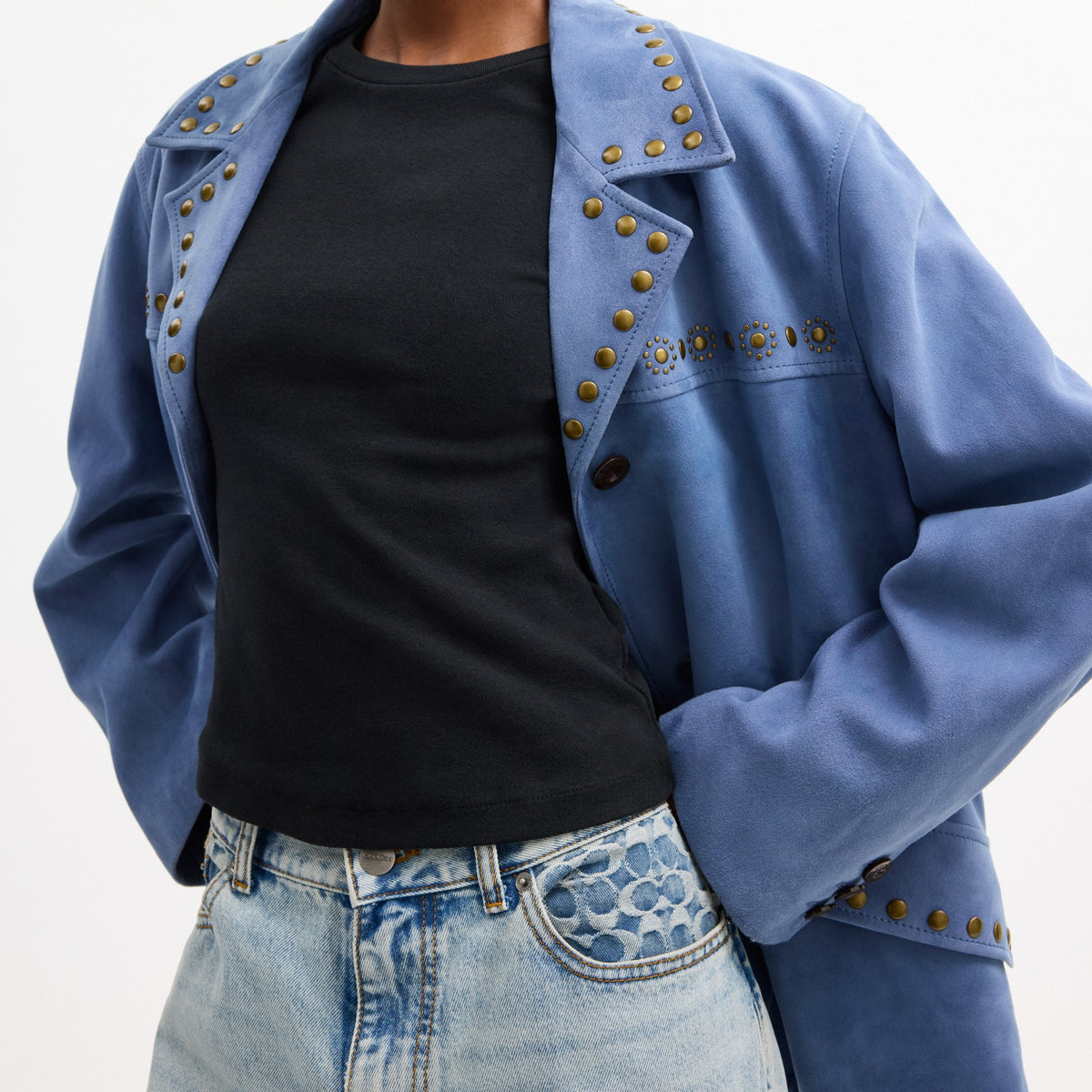 Coach Studded Suede Jacket - Blue (Women's)