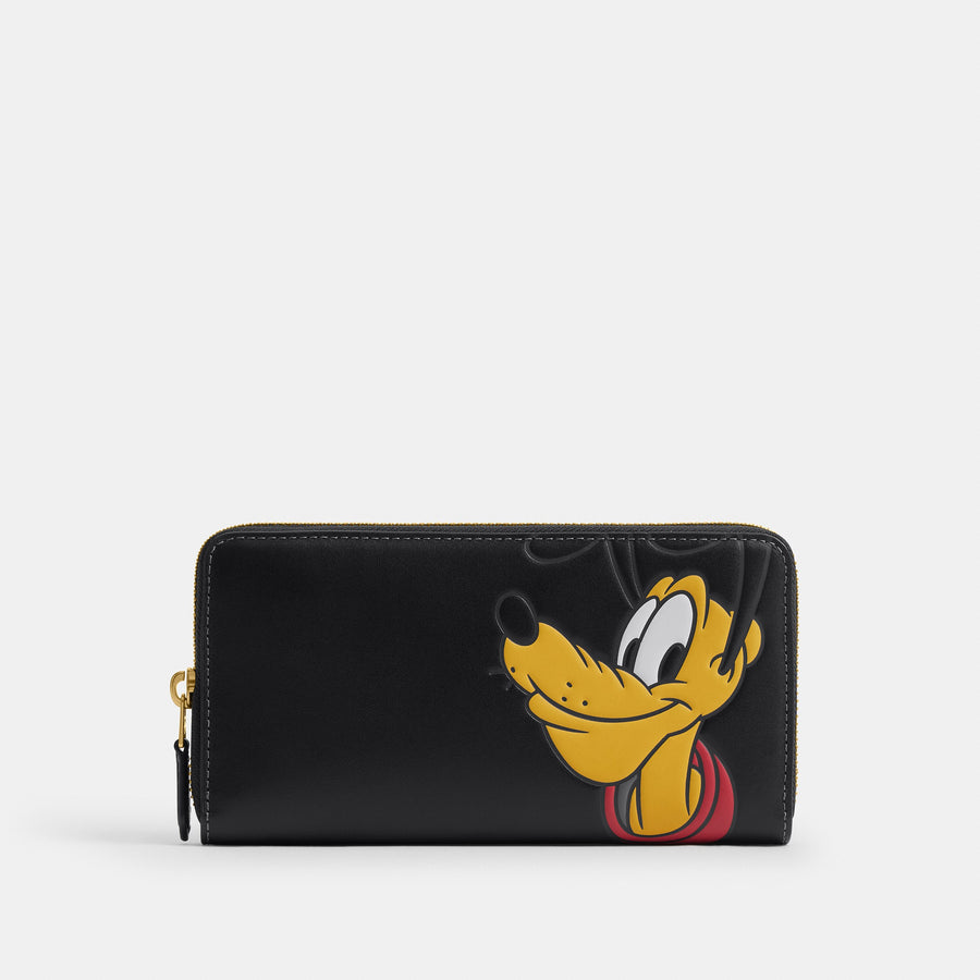 Coach Disney X Coach Essential Accordion Zip Wallet With Pluto - Brass/Black Multi (Women's)