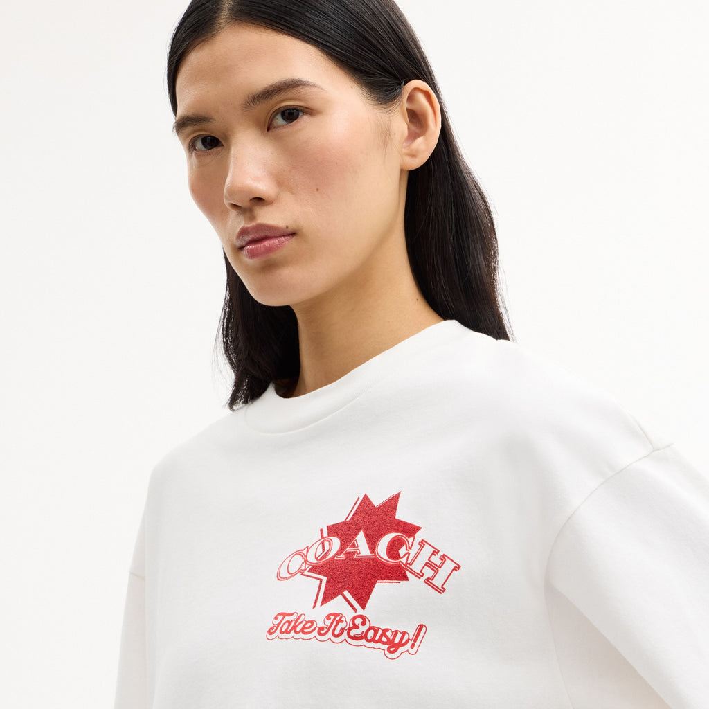 Coach Pizza Relaxed T-Shirt In Organic Cotton - Vintage Ivory (Women's)