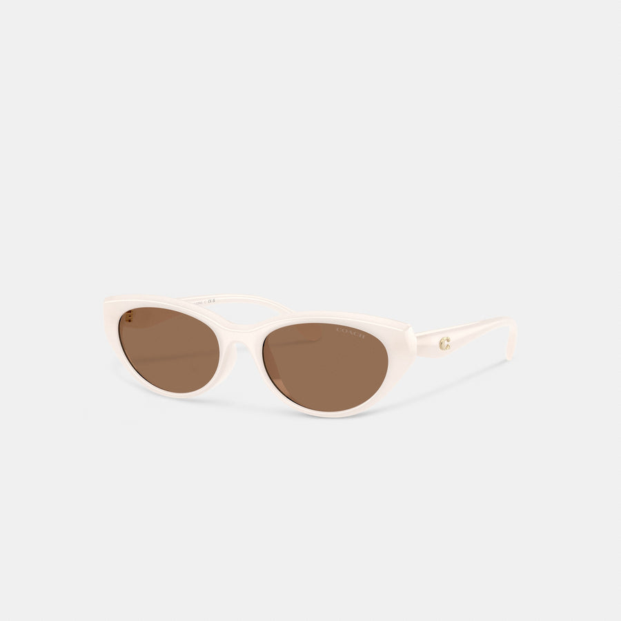 Coach C Hardware Oval Cat Eye Sunglasses - Milky Ivory (Women's)