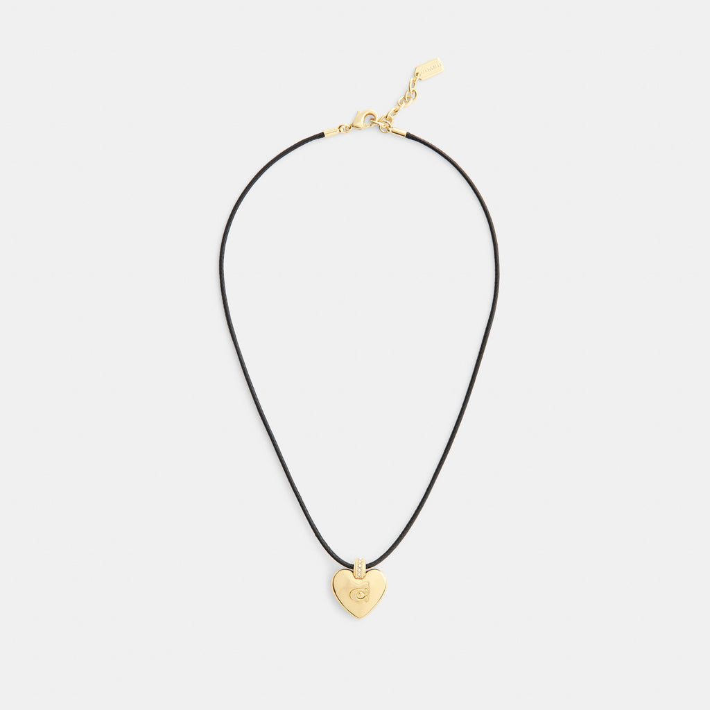 Coach Signature Heart Cord Pendant Necklace - Gold/Black (2)