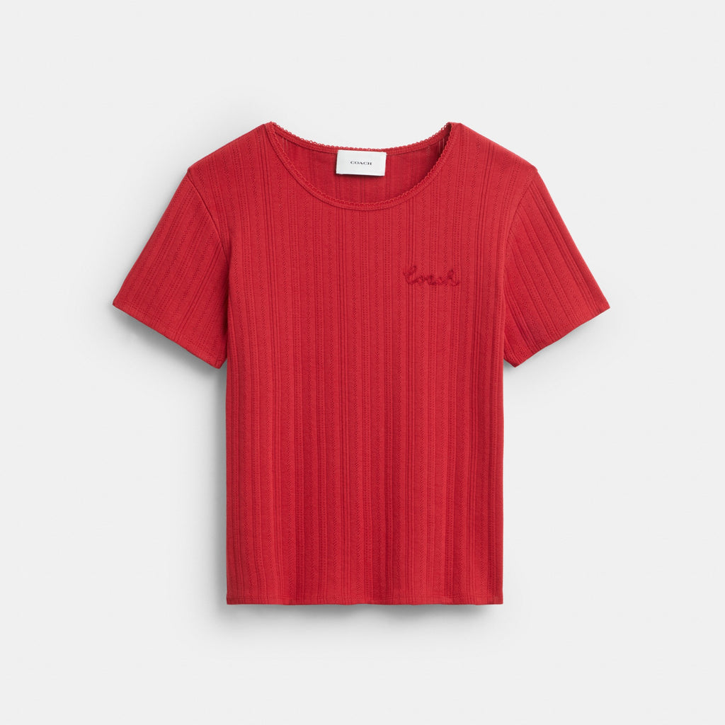 Coach Pointelle T-Shirt - Scarlet (Women's)