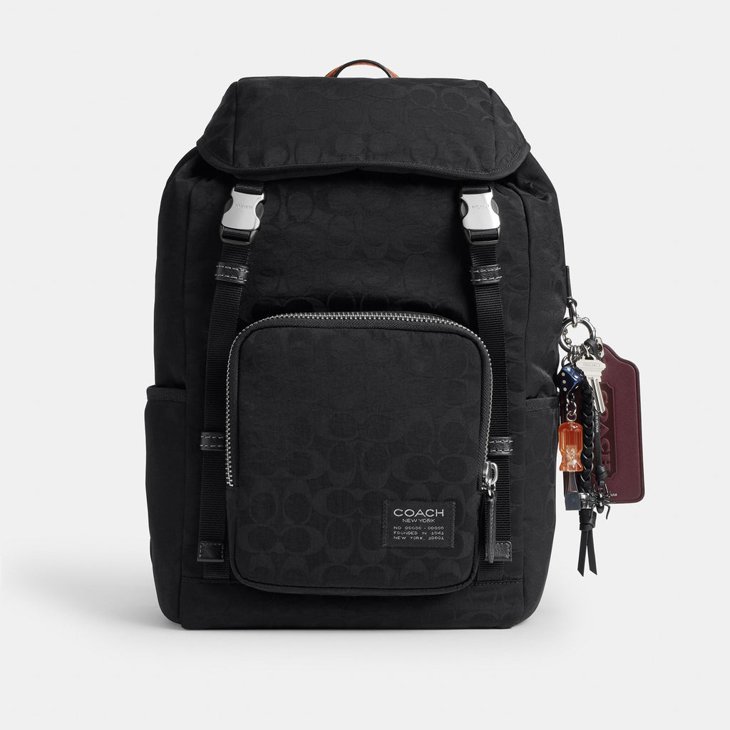 Coach Logan Backpack In Signature Nylon With Charms - Black