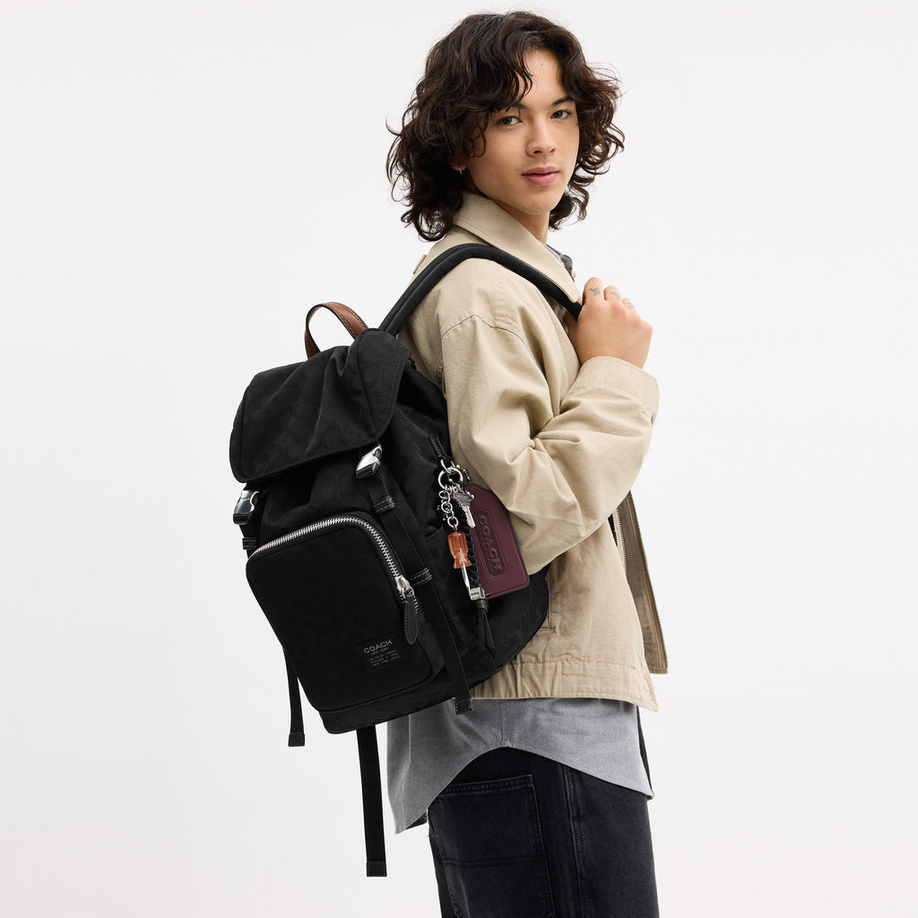 Coach Logan Backpack In Signature Nylon With Charms - Black (4)